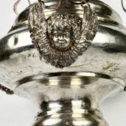 19th-century sanctuary chandelier in silver-plated brass, decorated with angels, 78 cm.