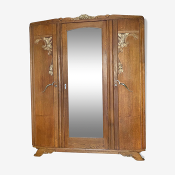 Vintage wood cabinet art deco mirror