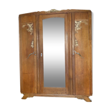 Armoire bois vintage art déco miroir