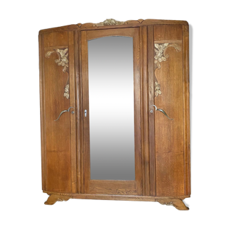 Vintage art deco wooden cabinet with mirror