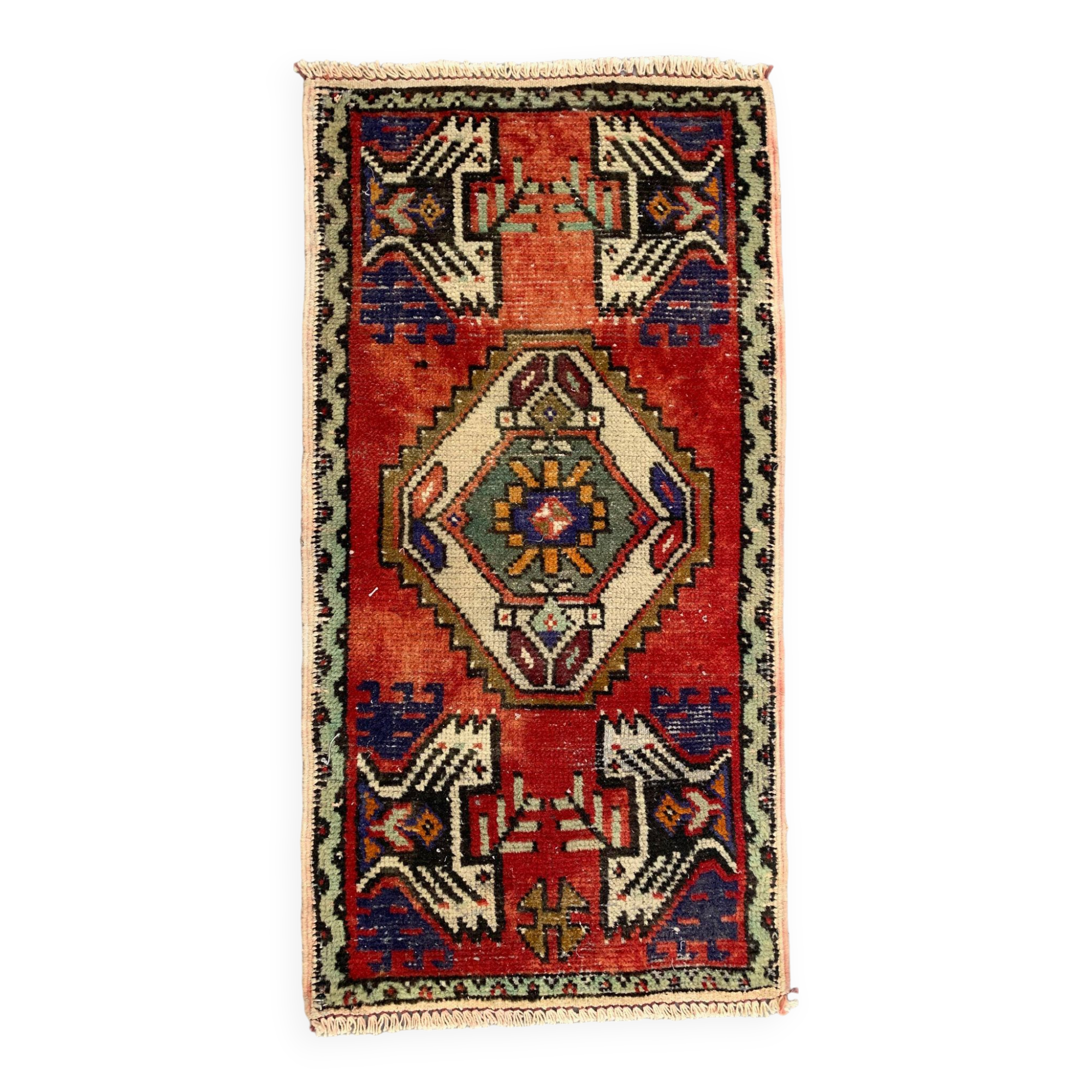 Small Vintage Turkish Rug 99x50 cm, Short Runner, Tribal, Shabby, Mini Carpet