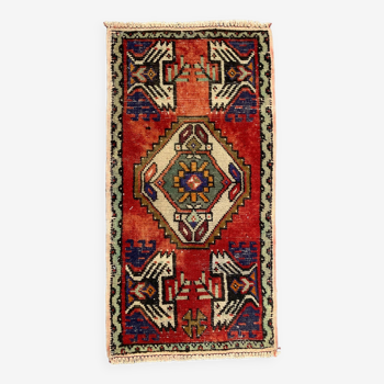 Small Vintage Turkish Rug 99x50 cm, Short Runner, Tribal, Shabby, Mini Carpet