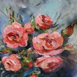 Oil on canvas painting of a bouquet of roses signed Paumier.