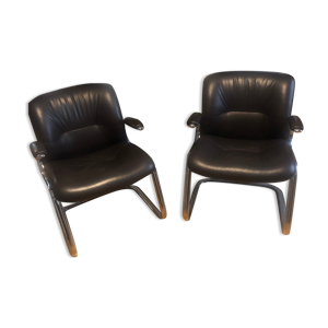 Paire de fauteuils en - cuir style