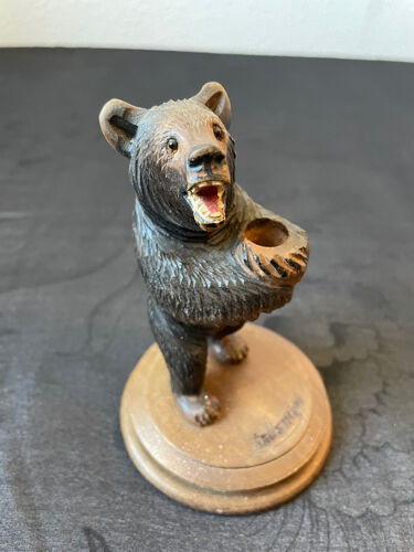 Vase ours en bois sculpté foret noir soliflore en cristal Sallanches XIX eme