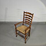 Set of 4 oak, rustic, farmhouse, ladderback dining chairs with rush seats 1960s