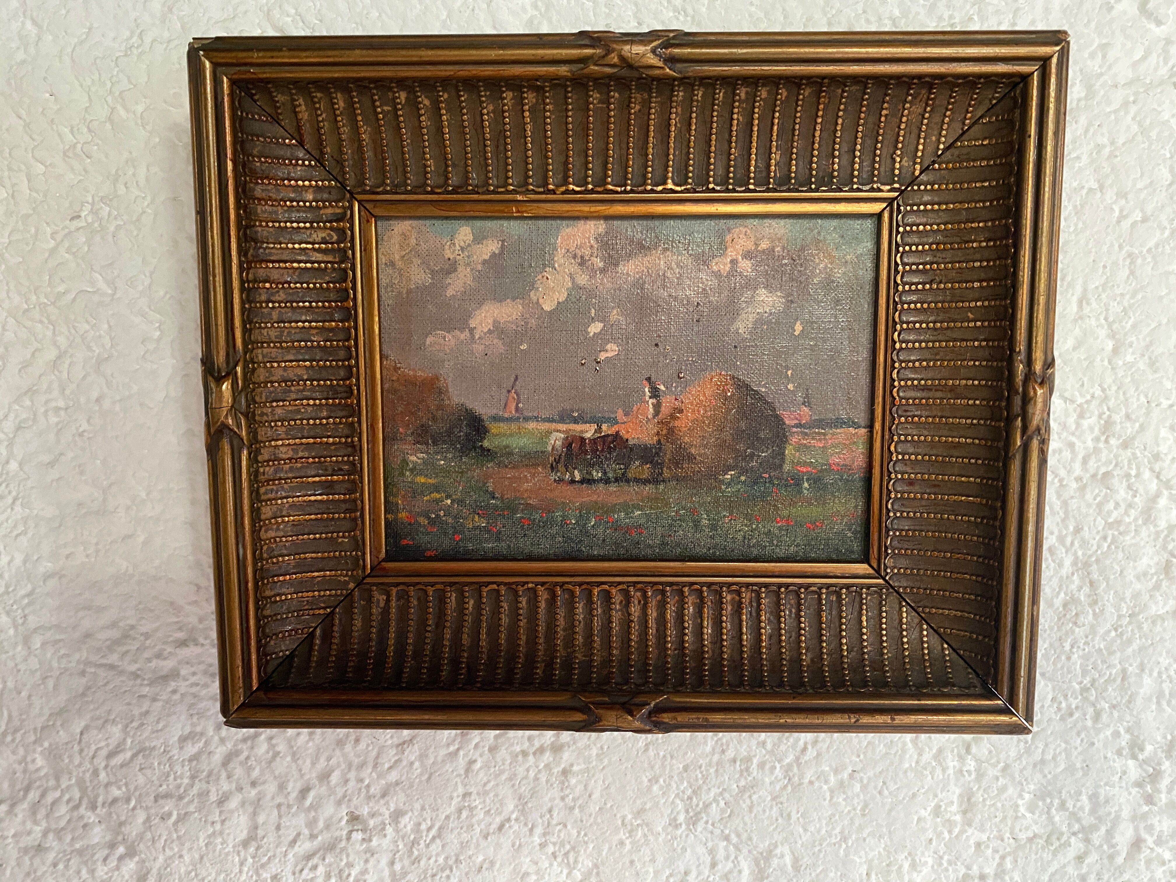 Oil on canvas "work of the fields" late nineteenth early twentieth
