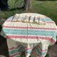 Rectangular tablecloth, Basque household linen in yellow cotton with red and blue embroidery, vintage
