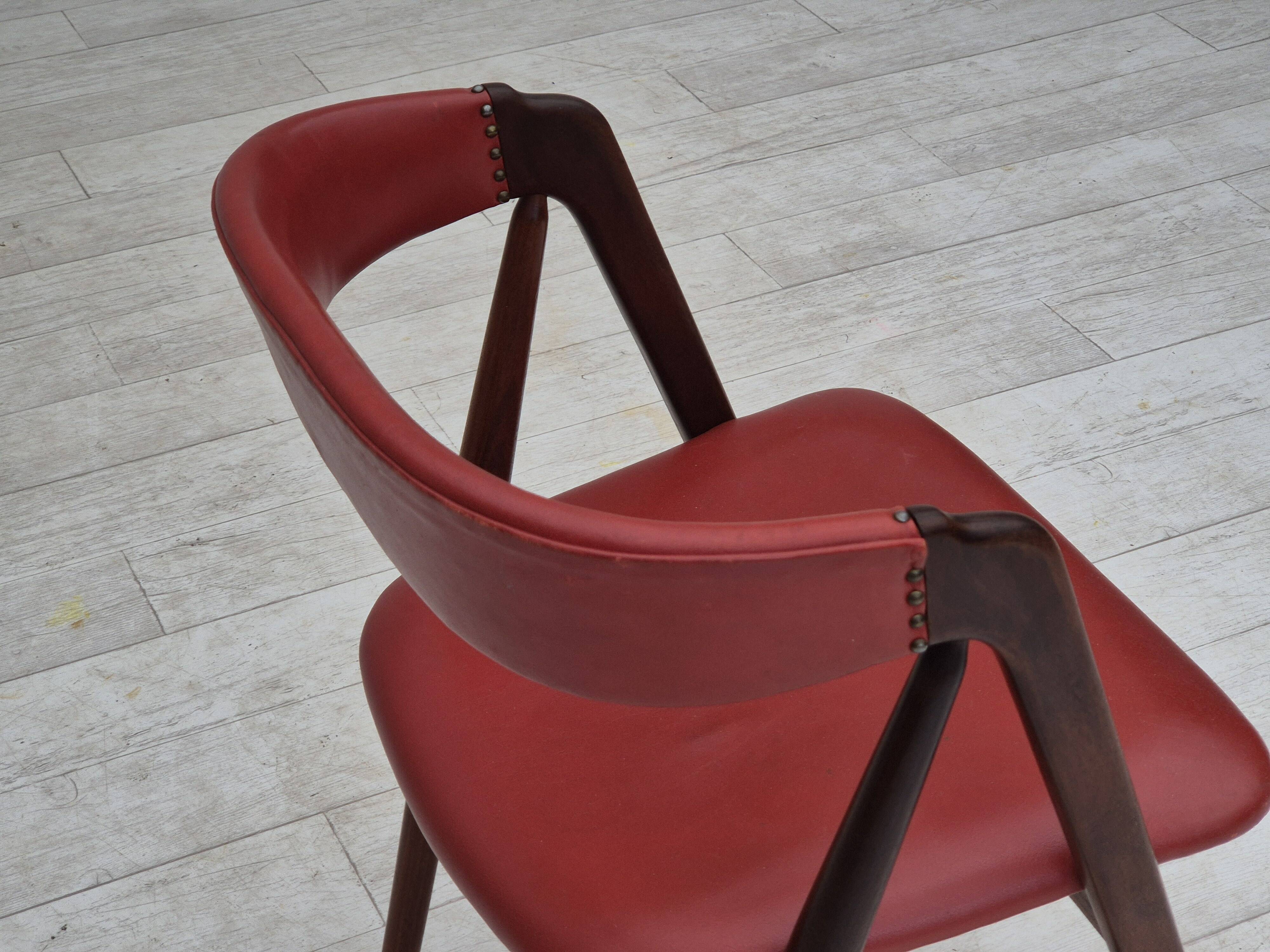 1960s, Danish chair by Farstrup, original condition, solid teak wood, leather.