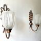 Pair of Art Deco wall lights, copper and frosted glass