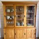 Large vintage display cabinet in solid pine with sliding doors, Country style.