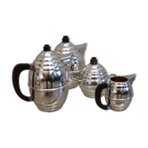 Café et thé plaqués argent écolo dans le style art déco - France - années 1950