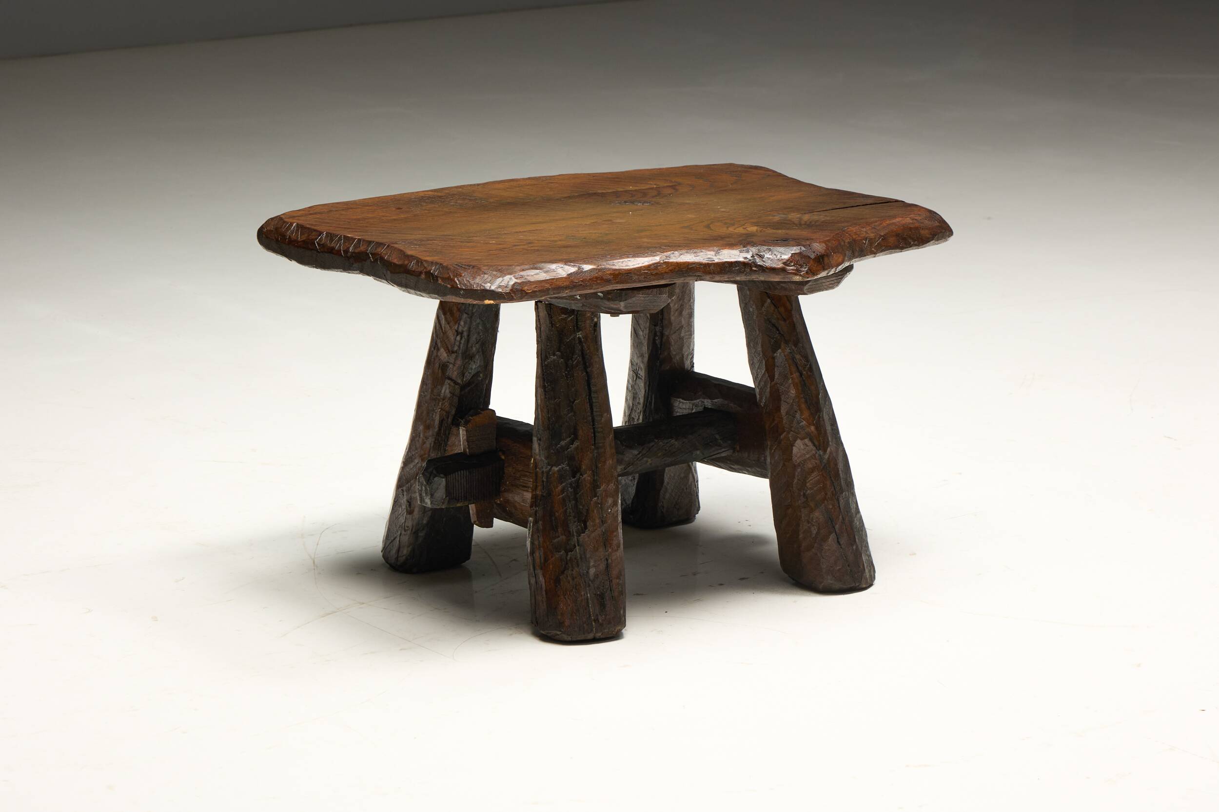 Rustic Hand-Carved Side Table, France, 19th Century