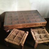 Indian coffee table and two stools