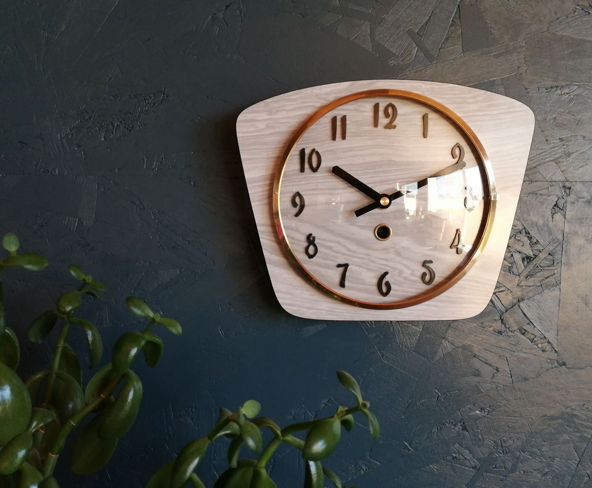 Vintage formica clock silent wall clock "gray wood"