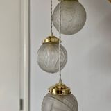 Vintage art deco triple globe waterfall pendant light in frosted glass