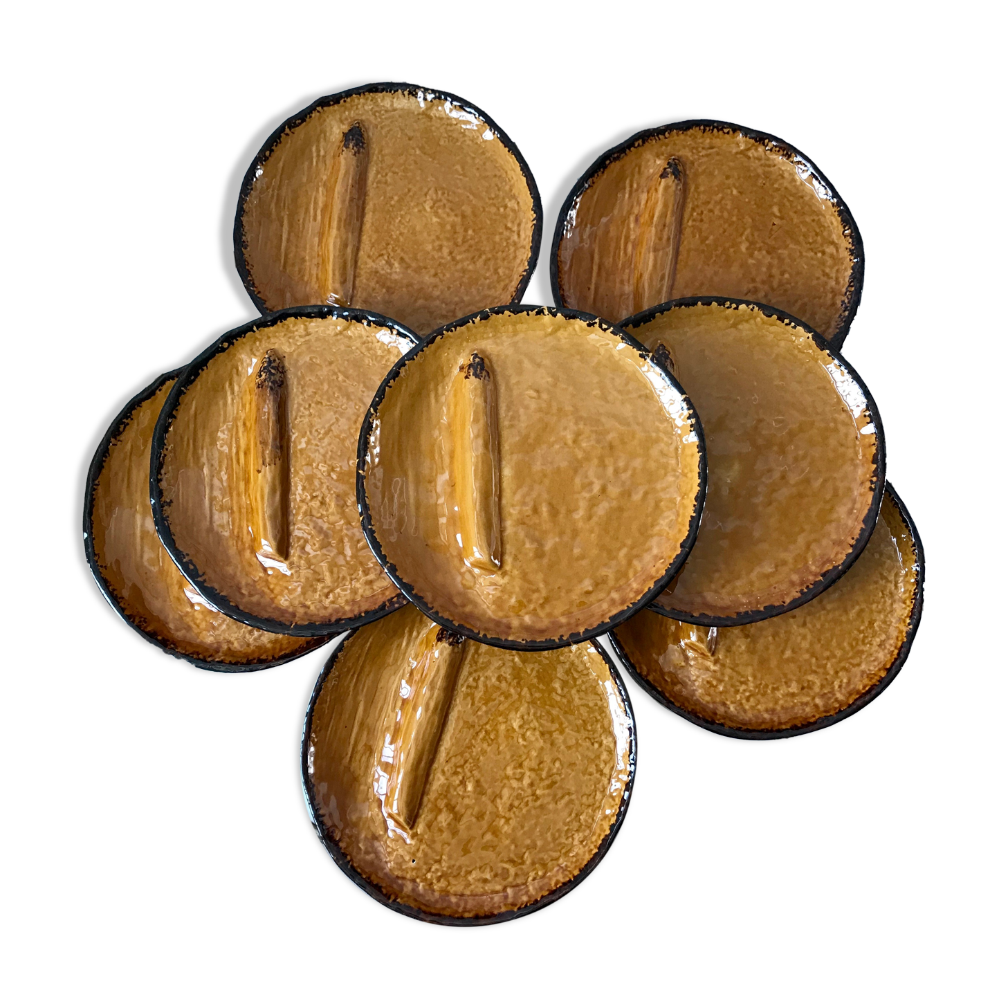 Set of 8 ceramic asparagus plates from Poët Laval 60s-70s