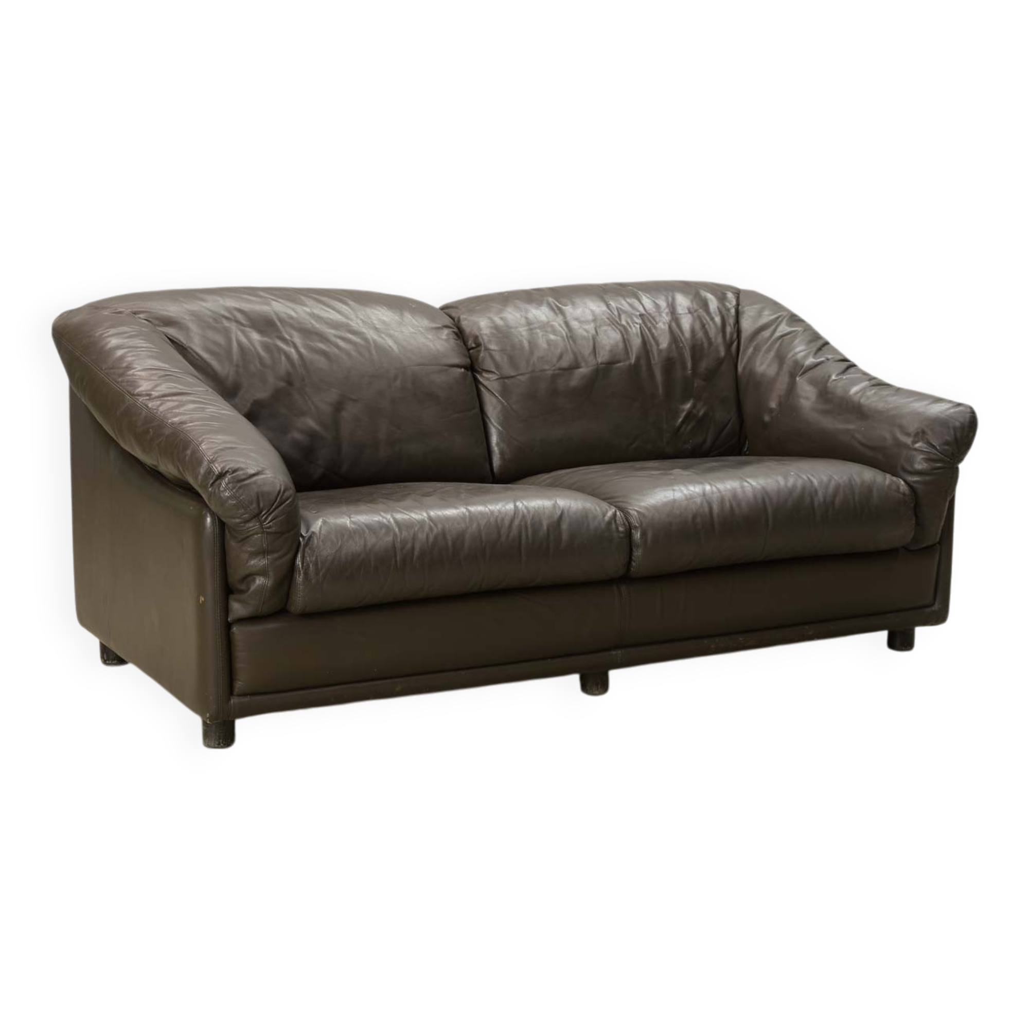 Comfortable Leolux Seal Brown Leather Two-Seater Sofa. The Netherlands, 70s