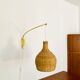 Adjustable Brass and Wicker Arc Sconce