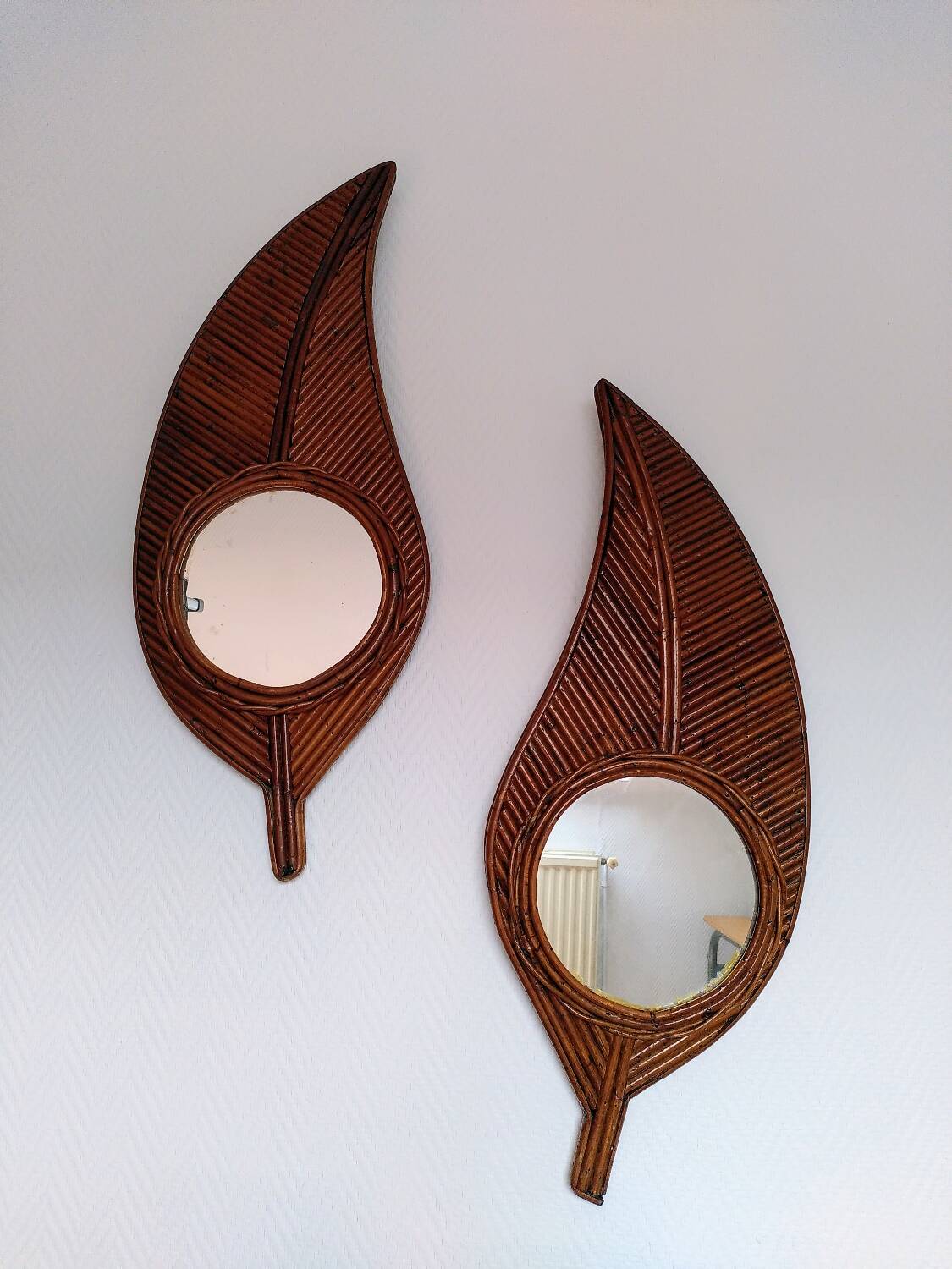Paire de miroirs en rotin, 1960