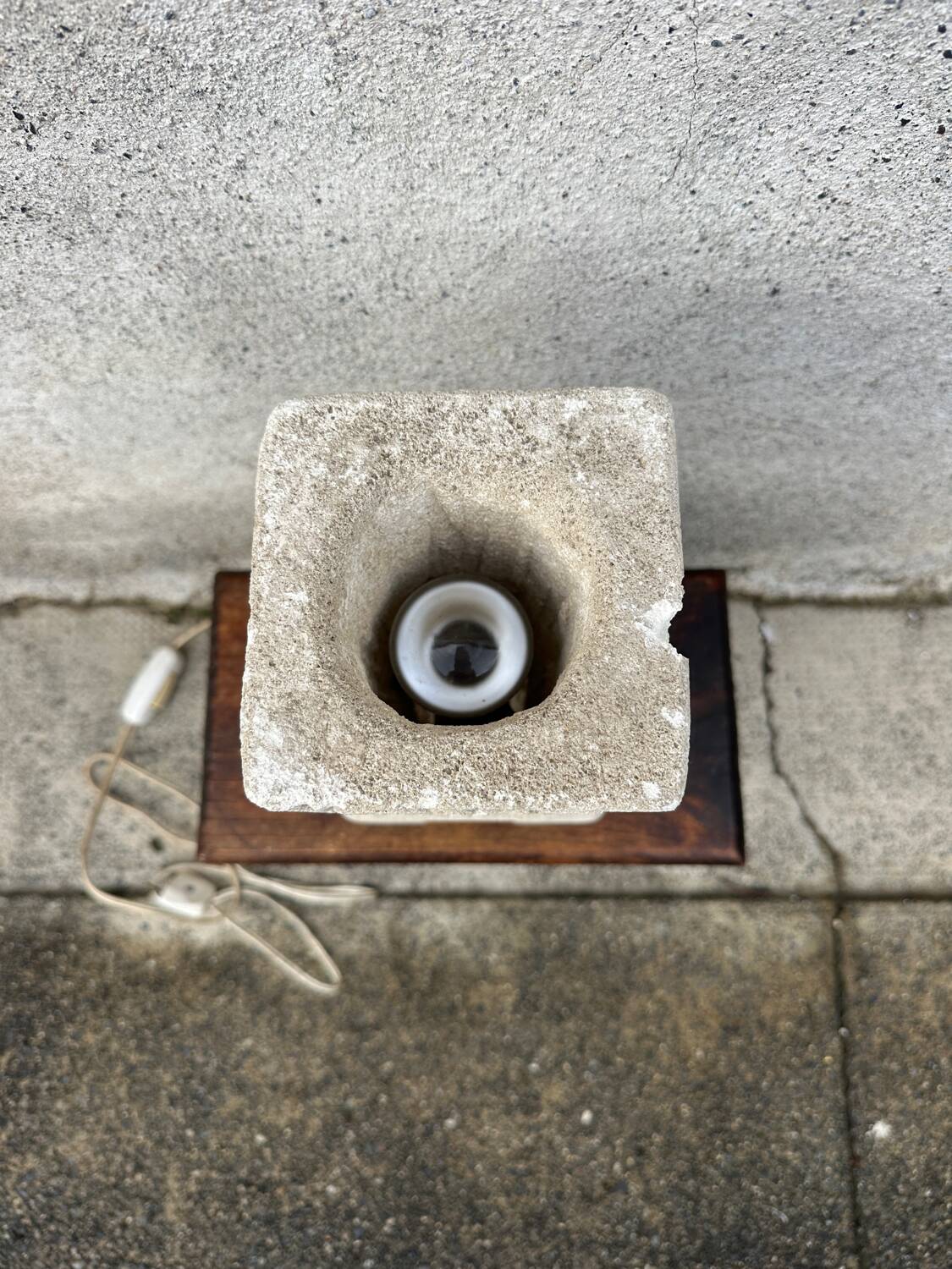 Anthropomorphic stone table lamp brutalised by Albert Tormos.