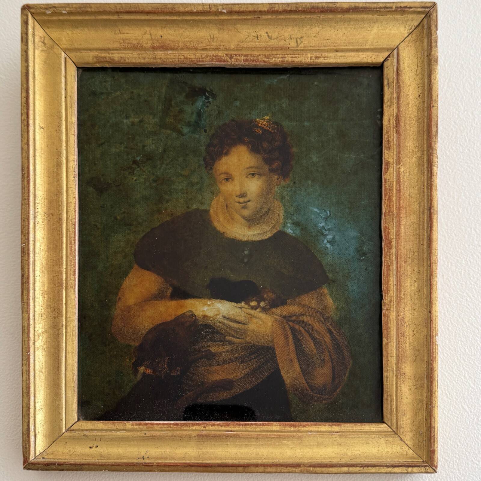 Portrait of a young girl, 18th century, fixed under glass in a baguette frame