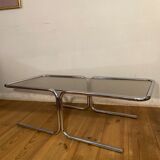 Vintage coffee table in chrome and smoked glass 70s