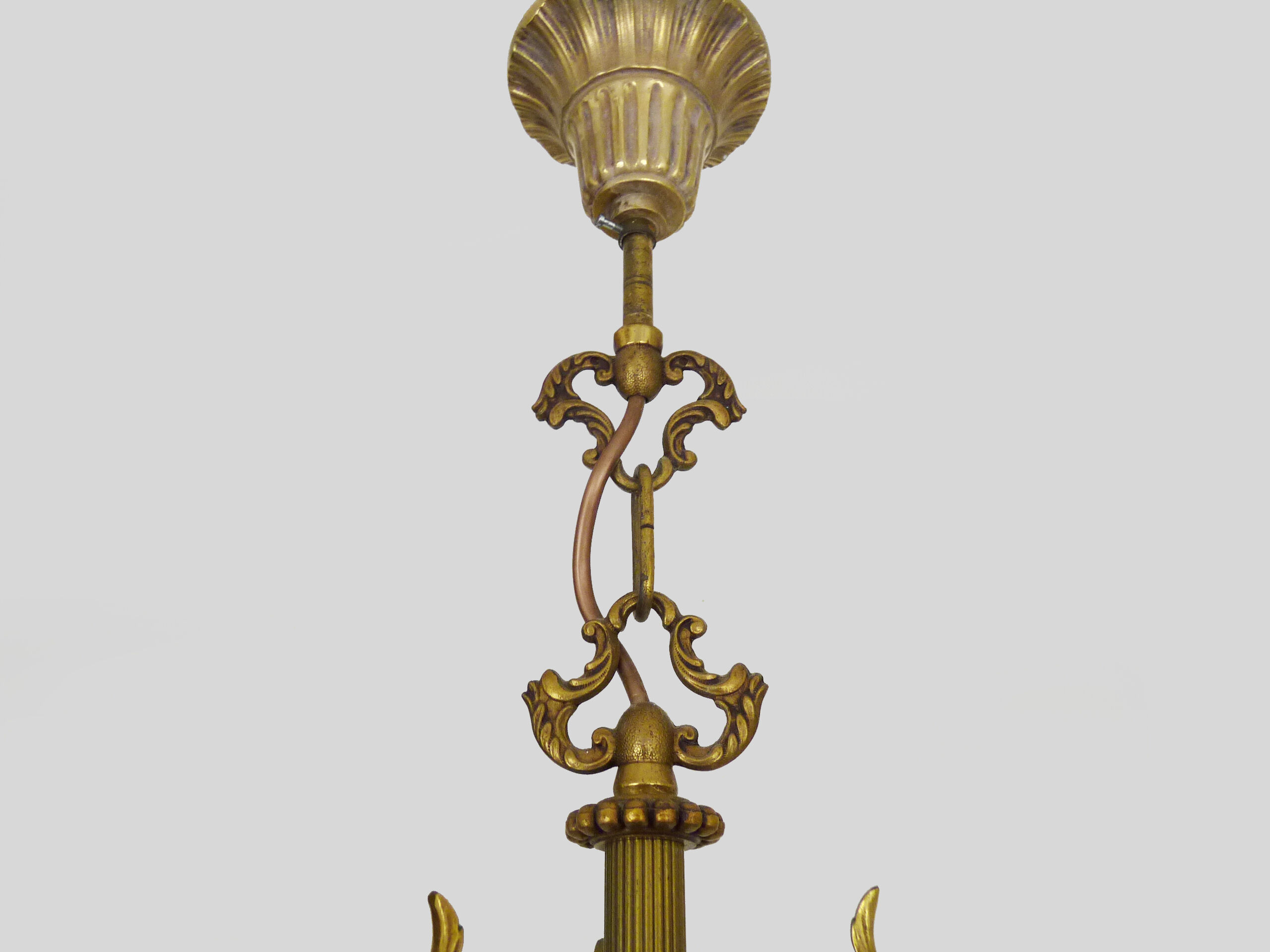 Bronze chandelier with 4-burner glass tulips, chandelier 70s
