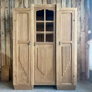 Large asymmetrical Art Deco wardrobe with three doors in oak (renovated)