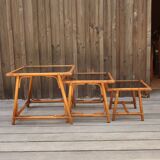 Rattan and glass nesting tables