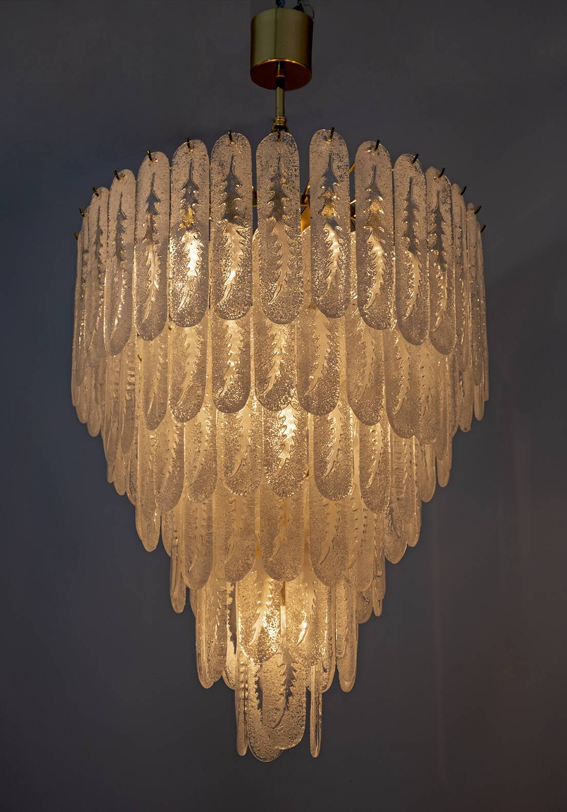 Venini Style 6 Floors Chandelier Murano Glass Graniglia and Brass, 1970s