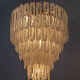 Lustre à six étages de style Venini, en verre de Murano Graniglia et laiton, années 1970