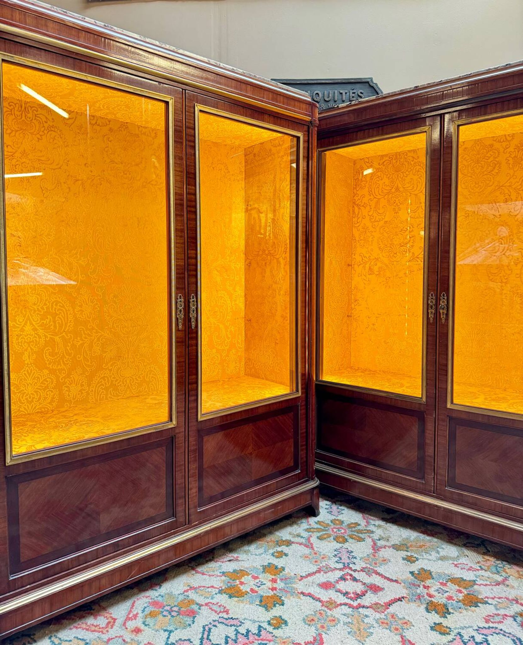 Pair of Louis XVI Style Marquetry Display Cabinets, 19th Century
