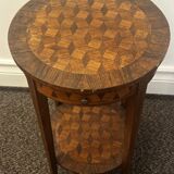 Table d’appoint / guéridon double plateau style Louis XVI en bois marqueté