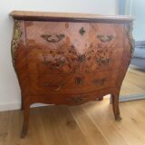 Commode 3 drawers galbee style louis xv marquetry marble top