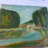 Table the mill by the vintage river 1950, unsigned