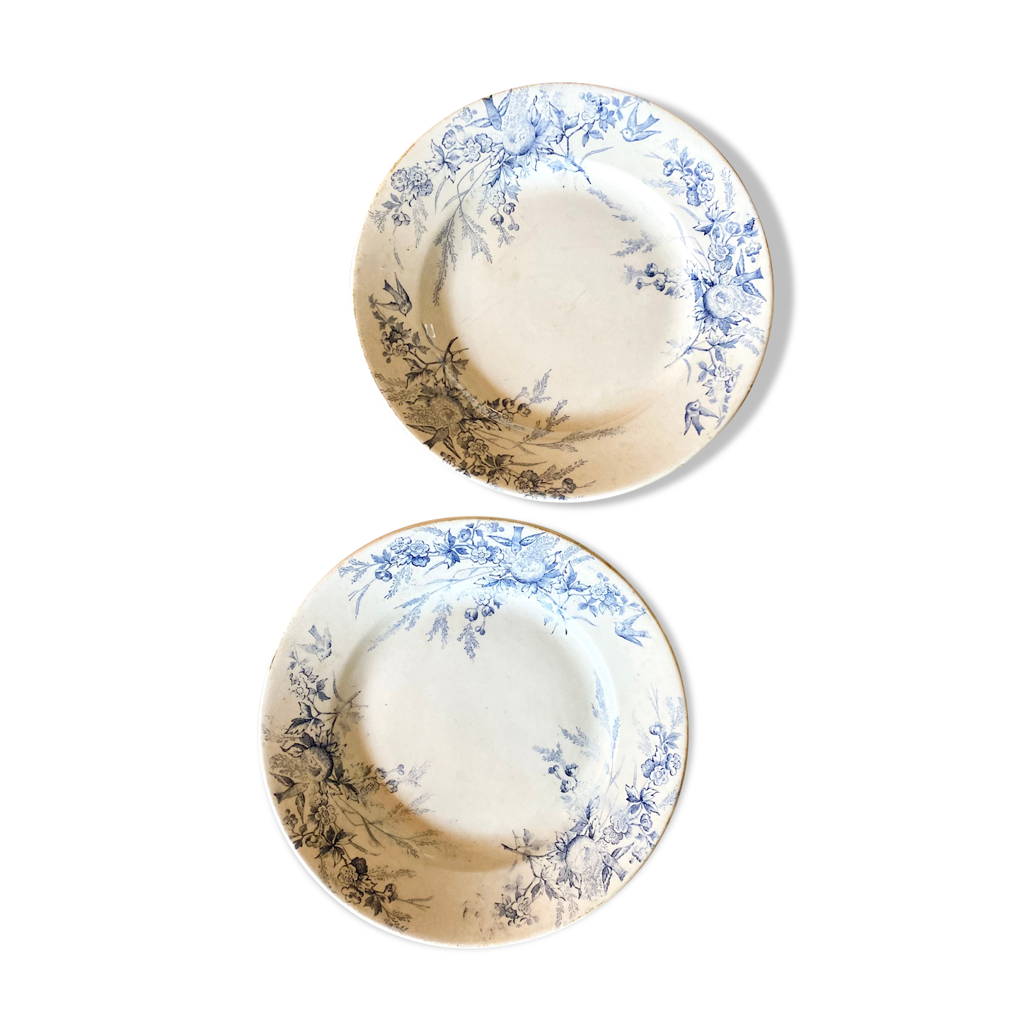 Pair of terre de fer dessert plates