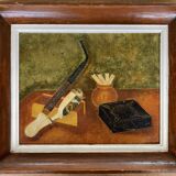Oil on hardboard, signed still life, 1955