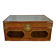 Beautiful vintage Chinese trunk in wicker, black and gold lacquered wood, and brass.
