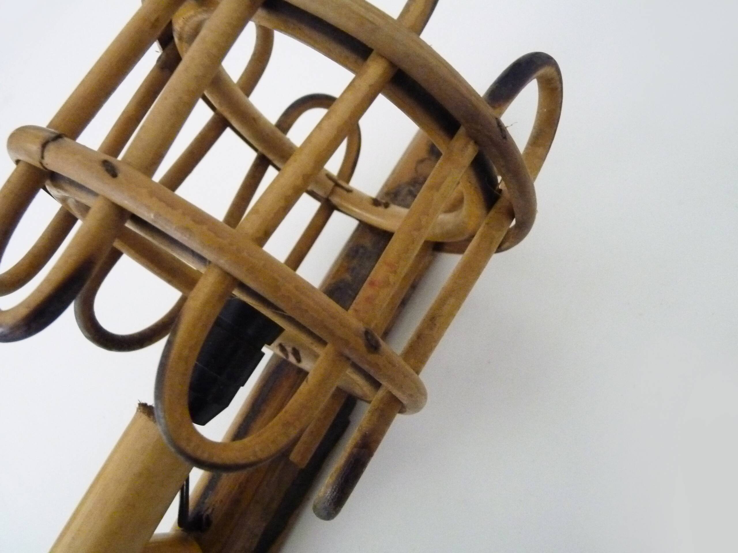 Pair of rattan bamboo lantern wall lights. 1950s-1960s