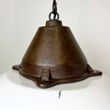 Industrial White Enamel and Cast Iron Pendant Light, 1960s