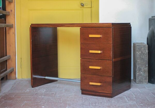 Bureau vintage, bureau bois art déco des années 30, bureau avec tiroirs