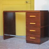 Vintage desk, wooden Art Deco desk from the 1930s, desk with drawers.