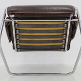 1950s Pair of Tubular Armchairs in Leather, Czechoslovakia