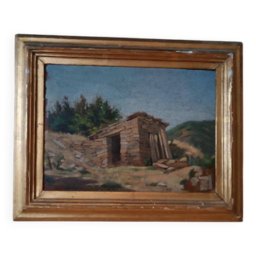 peinture de paysage à l'huile sur carton, cadre ancien du début des années