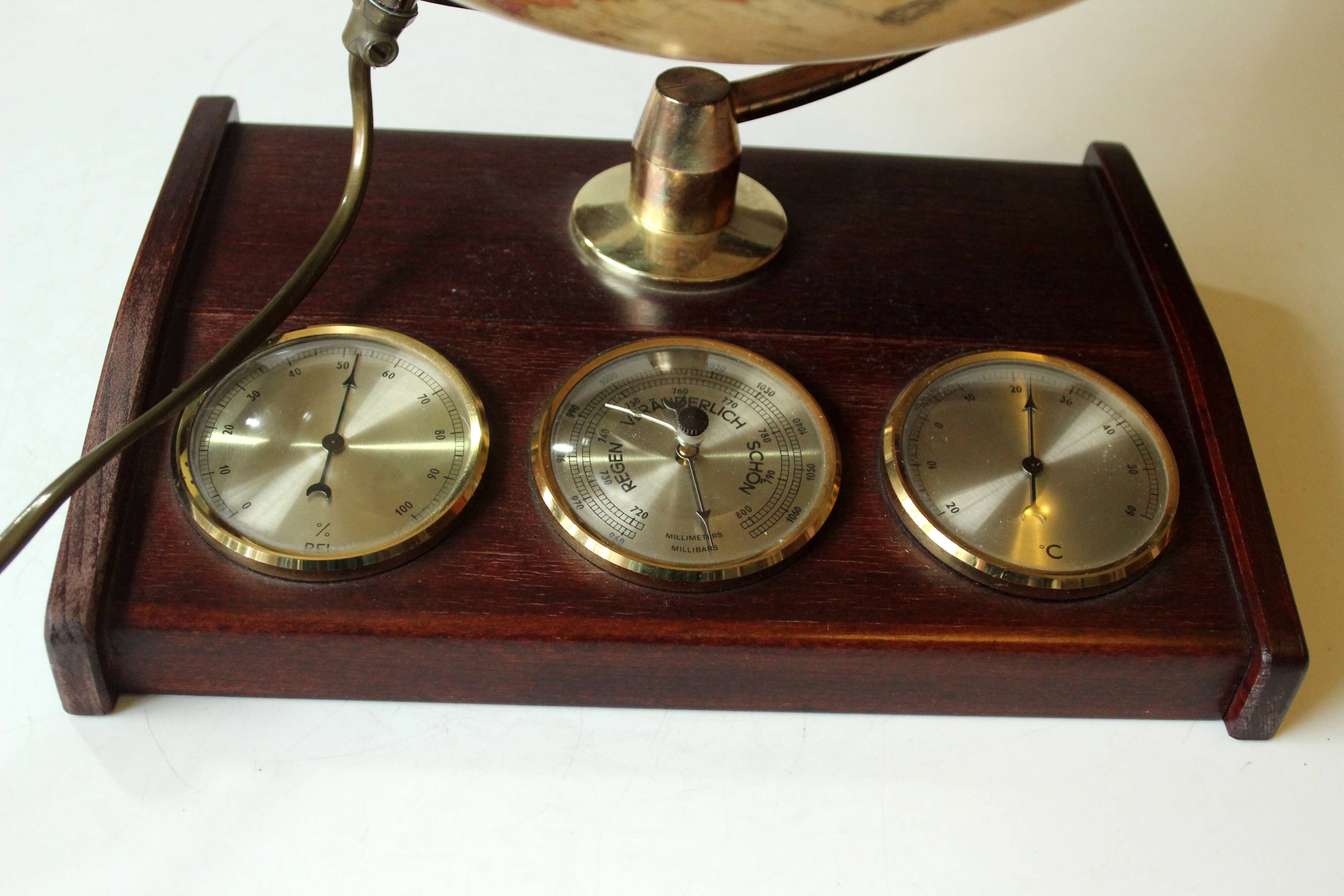 1980s danish illuminated globe (Scan-Globe) on a wooden foot with weather station