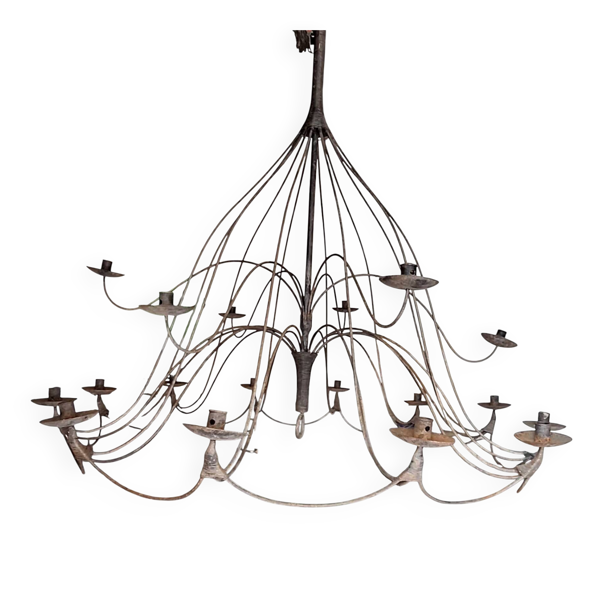 Antique wrought iron chandelier – 12 lights – decorative piece of character