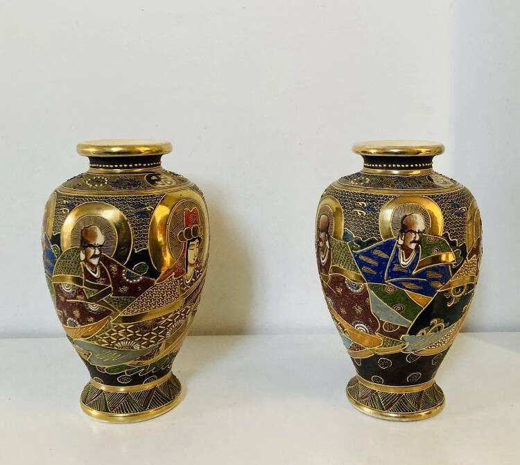 Baluster vases in polychrome earthenware, mid-20th century