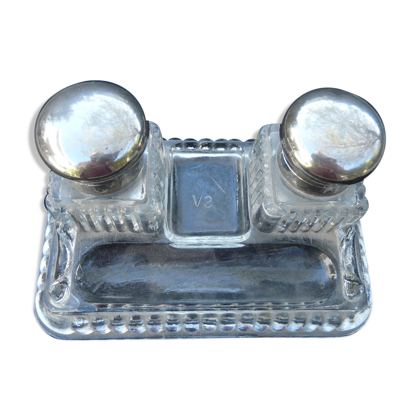 Encrier double en verre