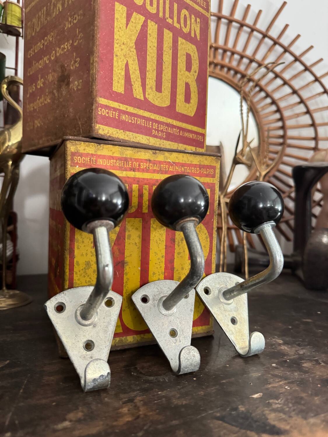 Old vintage black Bakelite ball hooks
